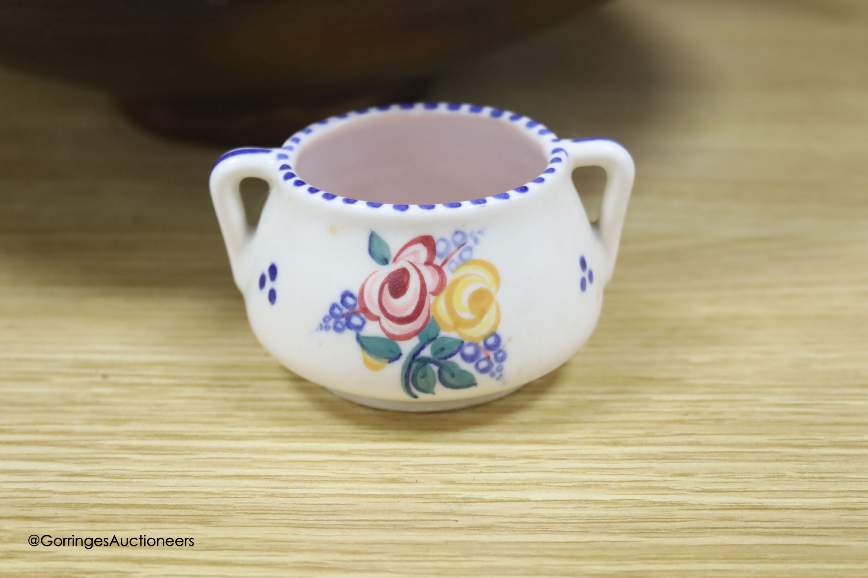 A Jane Woodford lustre pottery bowl and various mixed pottery, largest diameter 35cm